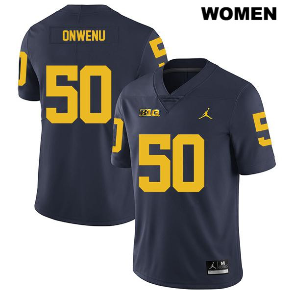 Women's NCAA Michigan Wolverines Michael Onwenu #50 Navy Jordan Brand Authentic Stitched Legend Football College Jersey HJ25M70NH